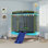 Trampoline 70 "x 47" pour enfants intérieur et extérieur avec glissade, bleu clair