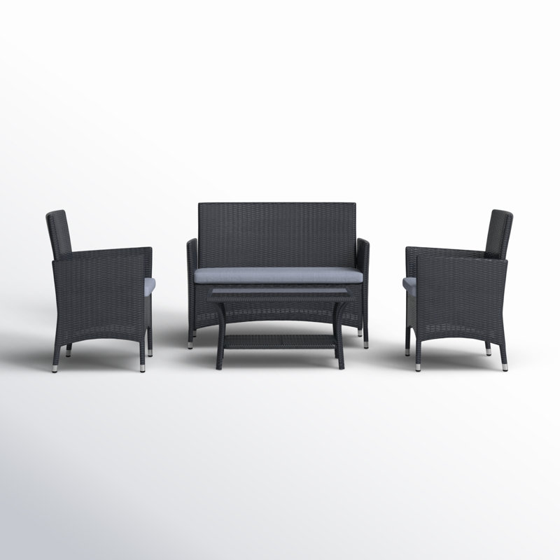 Albria Premium All-Weather Wicker 4 - Person Patio Conversation Set with Cushions, Black