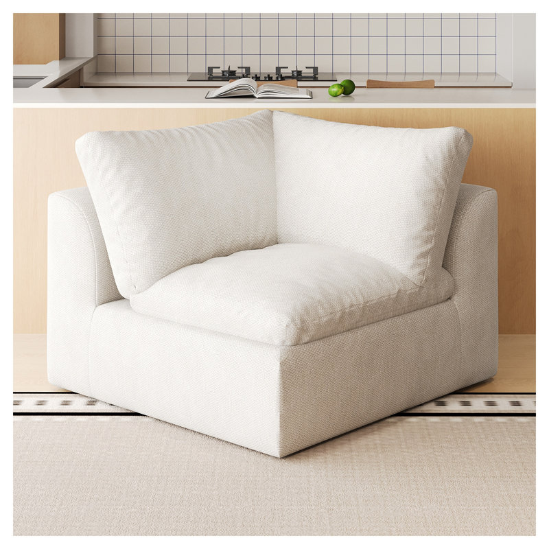 Canapé d'angle en tissu chenille blanc avec rembourrage en mousse haute élasticité, livré compressé pour une installation facile