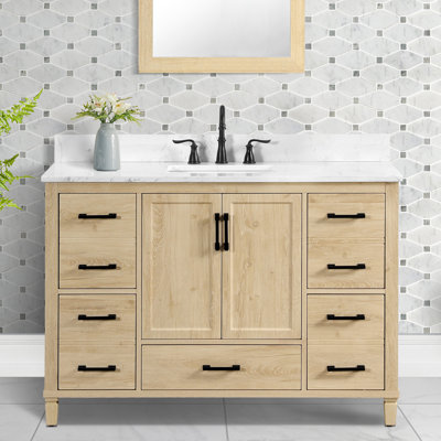 Meuble-lavabo simple Hardin de 48 po avec comptoir en quartz de Carrare blanc, pré-assemblé
