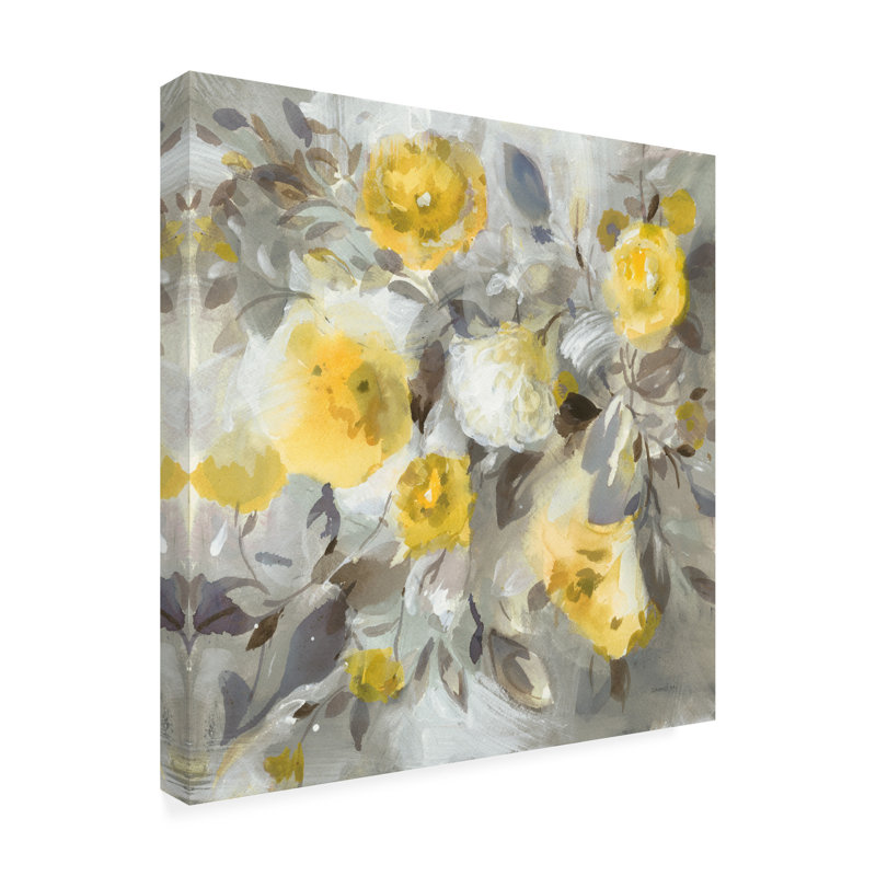 Danhui Nai Floral Uplift Yellow and Gray Canvas Art, 24" x 24"