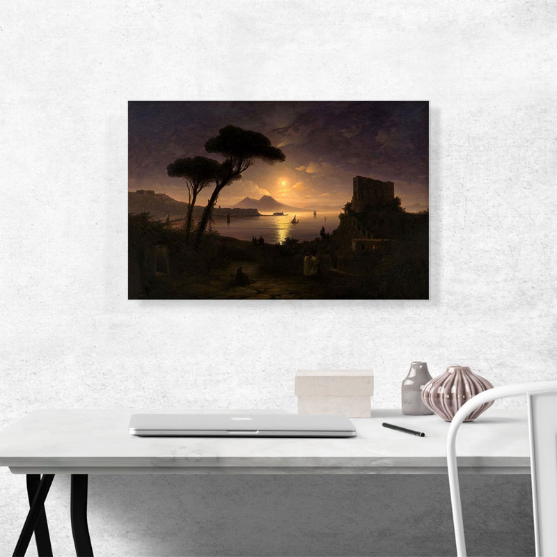 «The Bay of Naples at Moonlit Night 1842» par Ivan Aivazovsky, reproduction d'art sur toile tendue