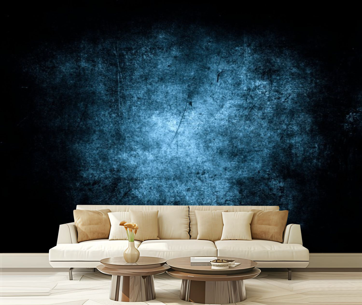 Ivy Bronx Peel and Stick Canvas Wallpaper Wall Mural Dark blue grunge ...