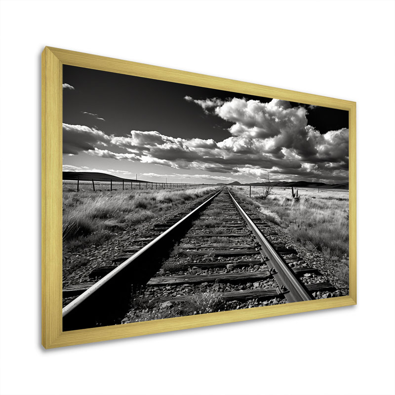Photo de train noir et blanc - décoration murale train, Encadrement doré, H 34 po x l 44 po x P 1,5 po
