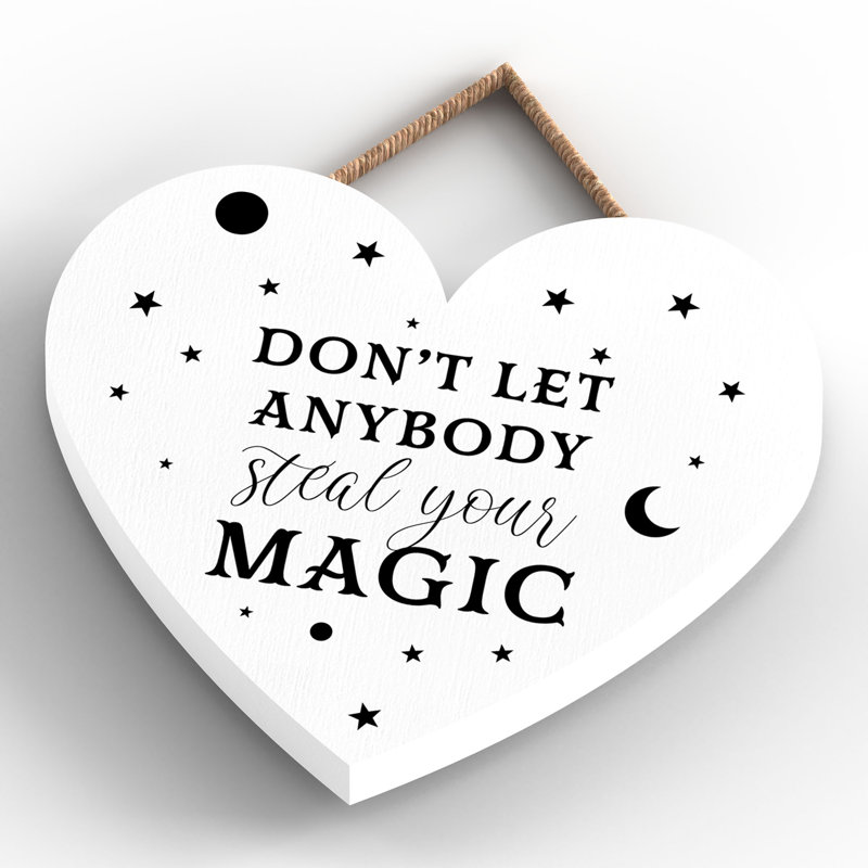 Witch Dont Let Anybody Wooden Heart Plaque, White, 10cm H x 9cm W x 0.5cm D