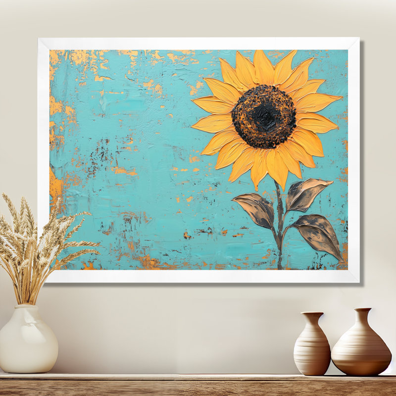 Symphonie minimale d'un tournesol II - art mural tournesol, H 30 po x l 40 po, Blanc
