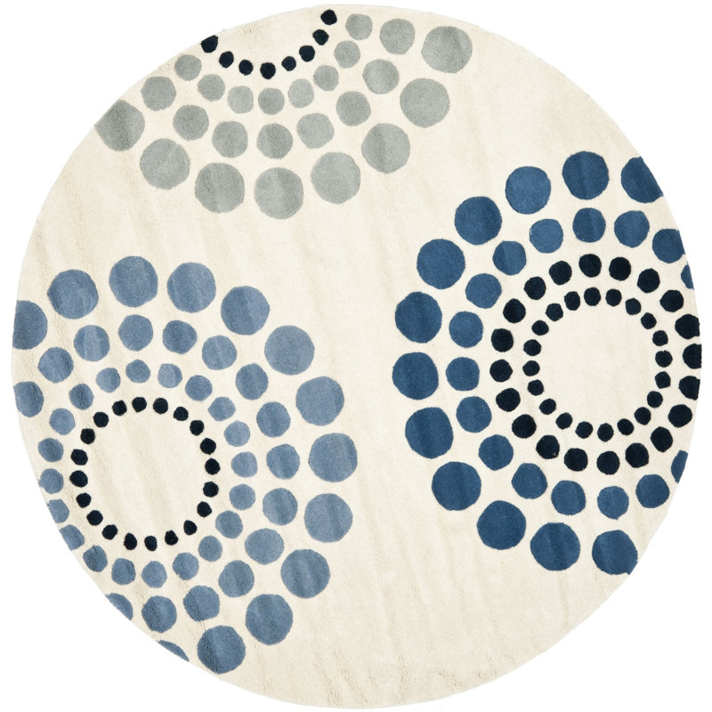 Tapis ivoire touffeté à la main Rajpi, Rond 8 pi