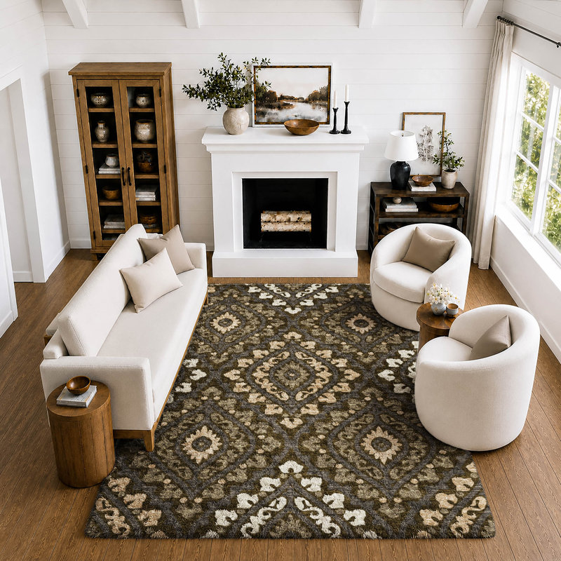 Tapis Dream Shag ADS766, lavable à la machine, de qualité supérieure, à motif losanges., Fudge, 5' x 7'6"