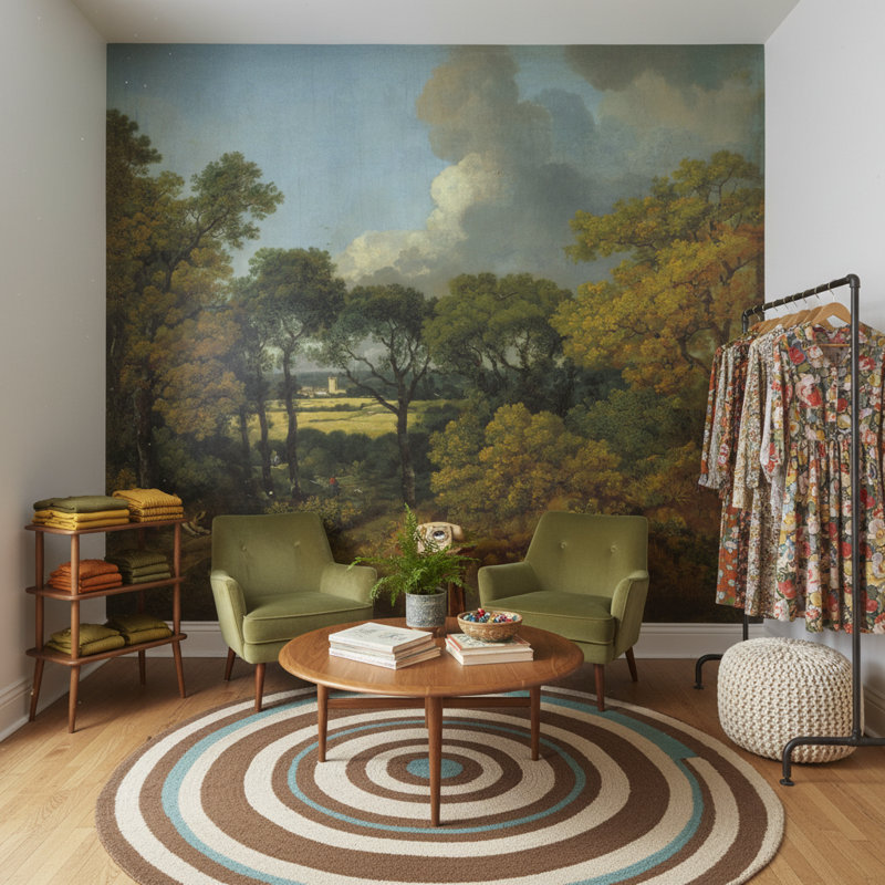 Panneau mural nuances de ciel nuageux vert, 160 po L x 108 po L