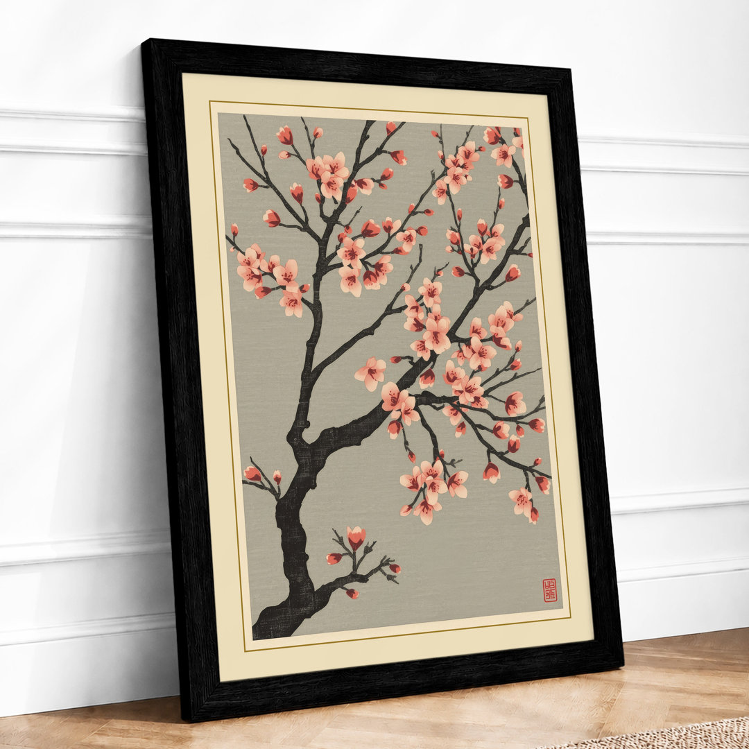 Moonlit Cherry Blossom Japandi - Framed Print
