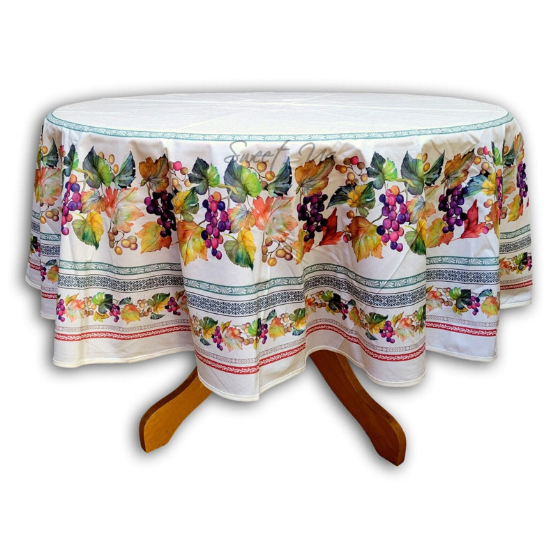 Wipeable Spill Resistant French Acrylic Coated Floral Tablecloth Round