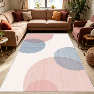 1Pc Pink Blue Circles area rug, Elegant versatile decorative floor carpet, Easy to clean and maintain, Ideal furnishing piece for bedroom, Living room, Hallway, Entryway, Dorm and Office to refresh your home interior atmosphere