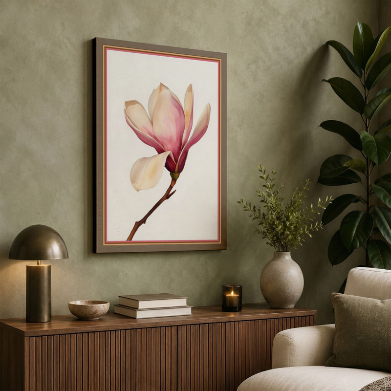 Magnolia Blossom Botanical - Wrapped Canvas, 18x12 - 45.7 x 30.5 cm, Ochre Border