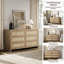 Ensemble de chambre à coucher en rotin Boho, commode à 6 tiroirs et table de chevet à 1 tiroir avec station de recharge-1044091273