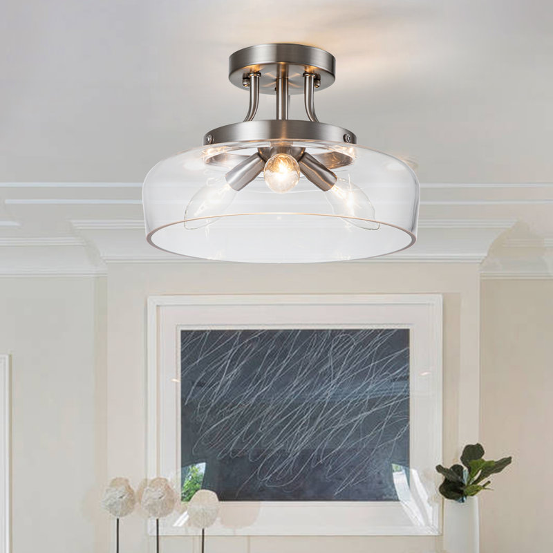 Lanesboro 3-Light 11"W Clear Glass Satin Nickel Semi Flush Mount