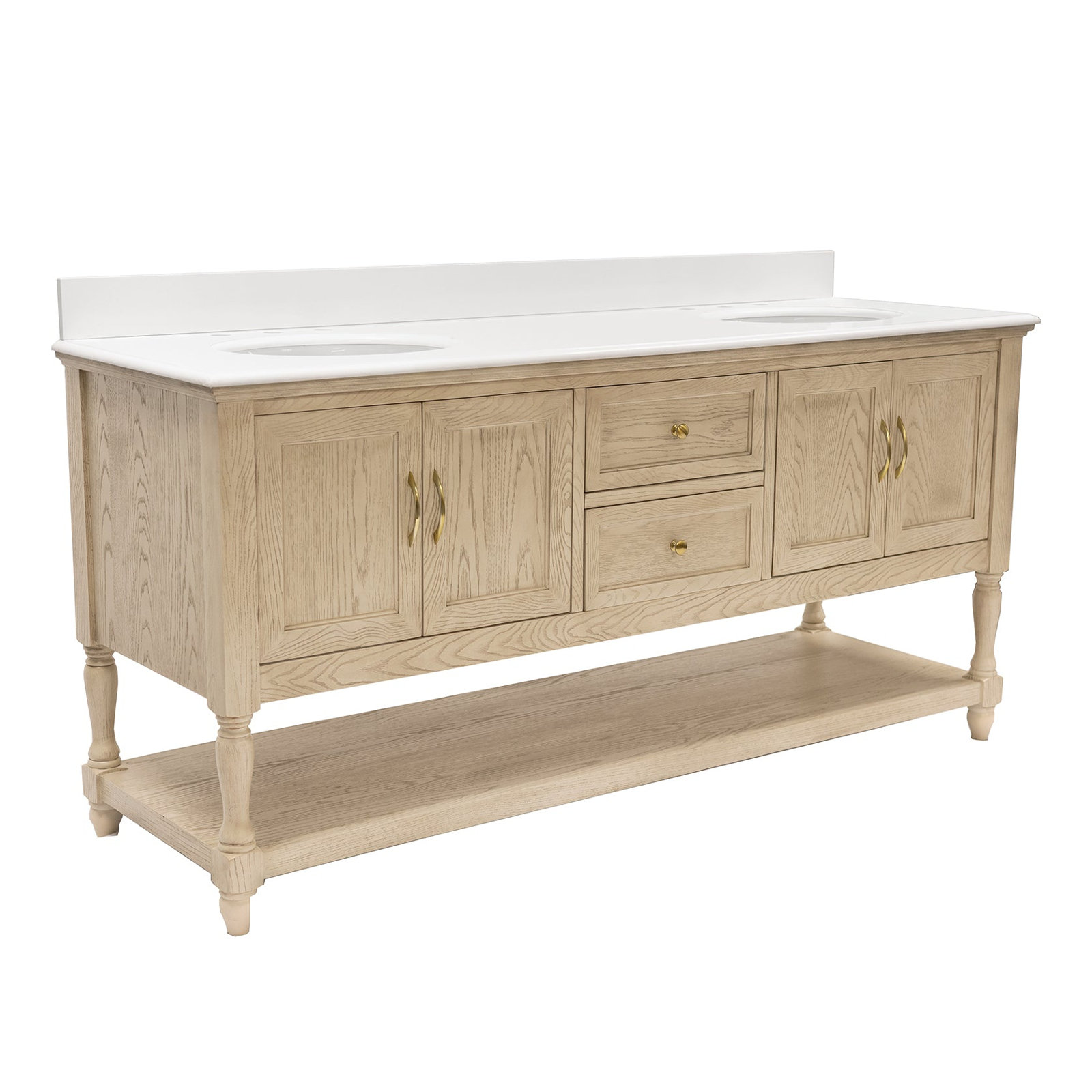 Hampton 72'' Double Bathroom Vanity, Engineered White, Greige Oak