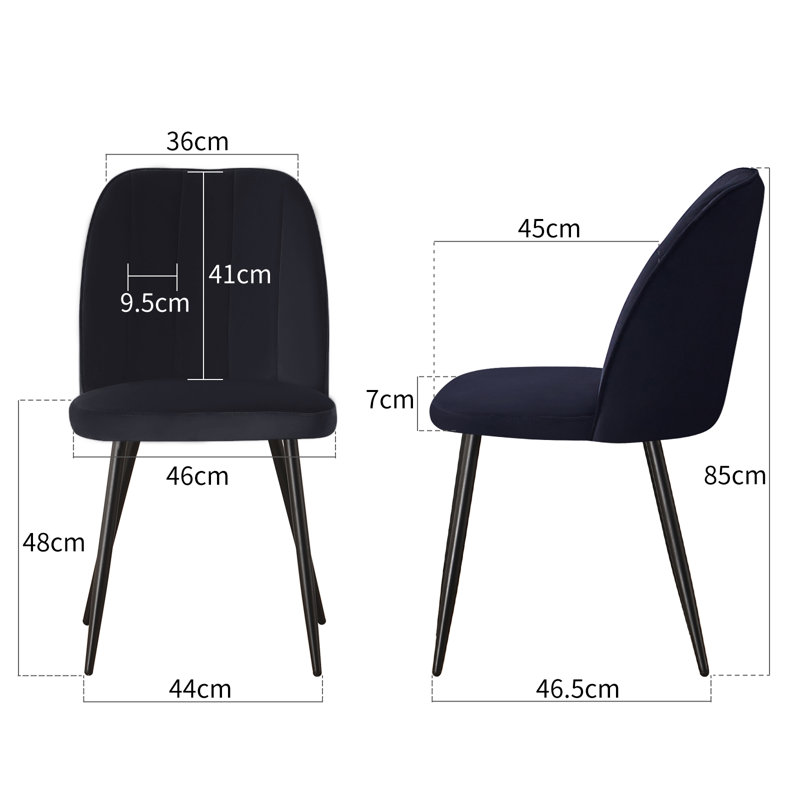 Velvet/Faux Leather Upholstered Modern Armless Dining Chair with Adjustable Feet, Black