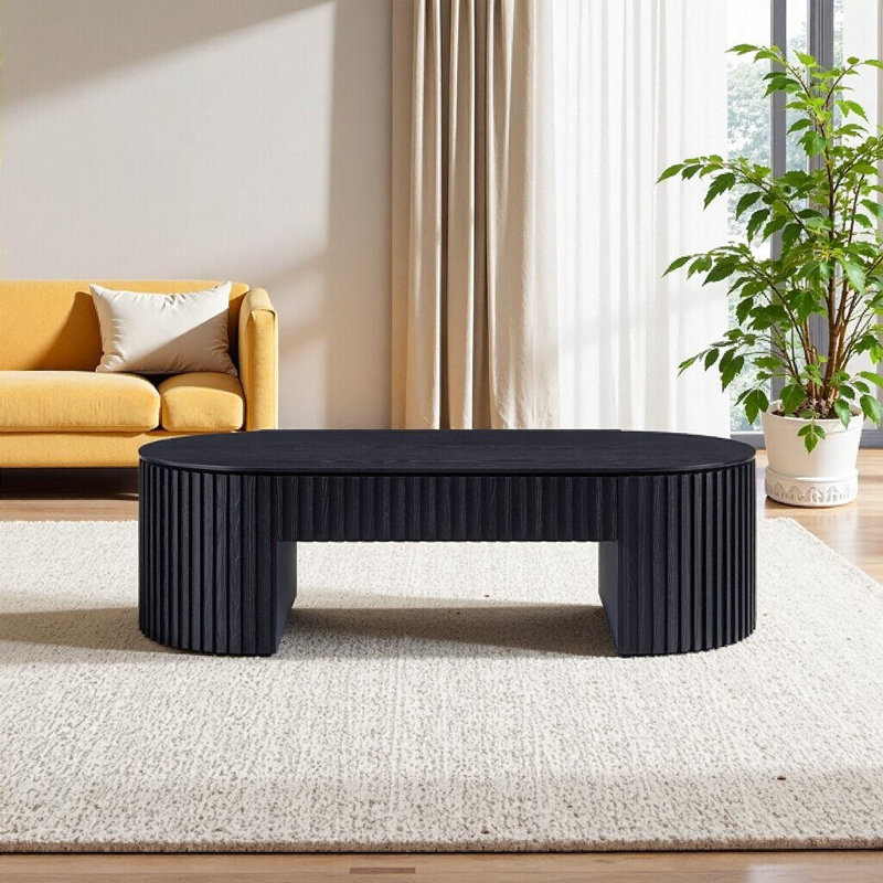 Table basse ovale en MDF avec tiroir, Noir