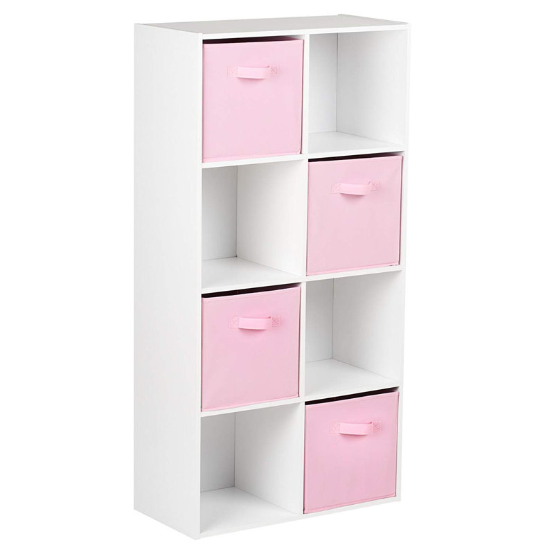 Northville 61cm W Cube Bookcase, (8 Shelves) 121cm H x 61cm W x 30cm D, White/Pink