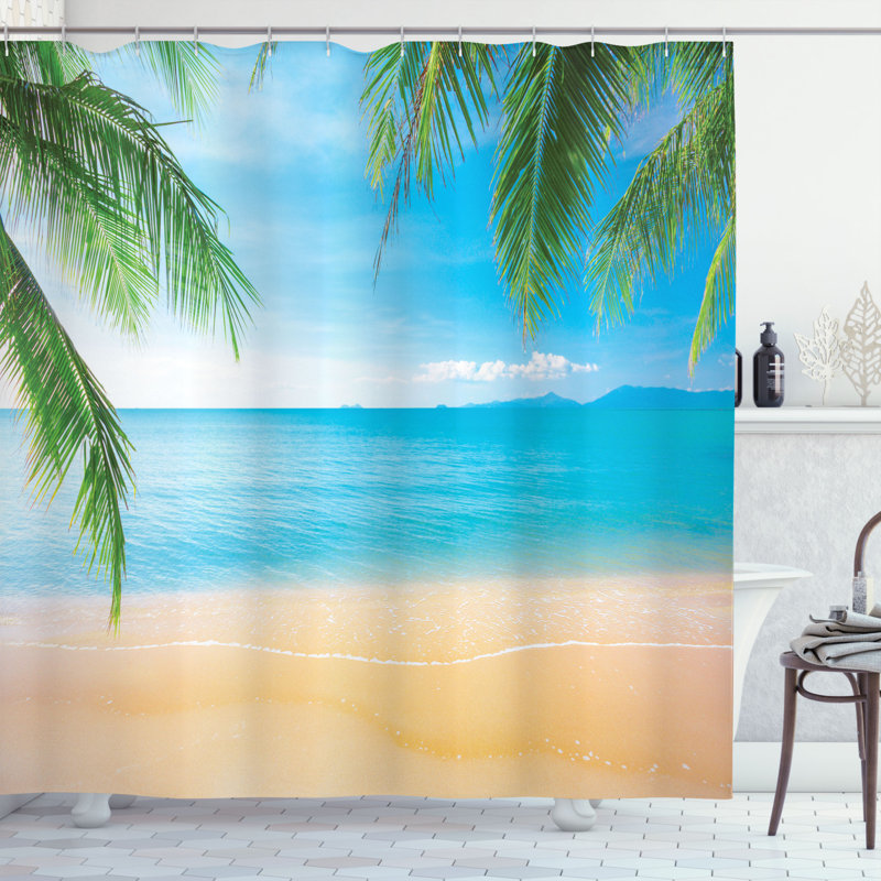 Ensemble de rideau de douche de plage + crochets, H 75 po x l 69 po