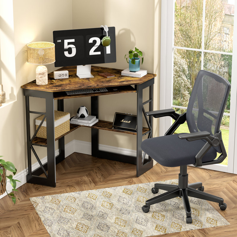 Home Office Desk Set With 1 Office Chair, Corner Desk Computer Desk With Smooth Keyboard Tray And Storage Shelves, Writing Table With Chair For Home Office, Set of 2