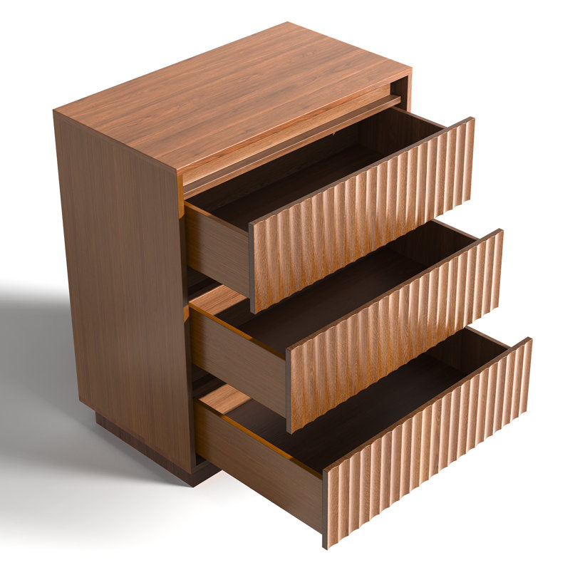 Commode simple à 3 tiroirs avec panneau ondulé Dejesus 
