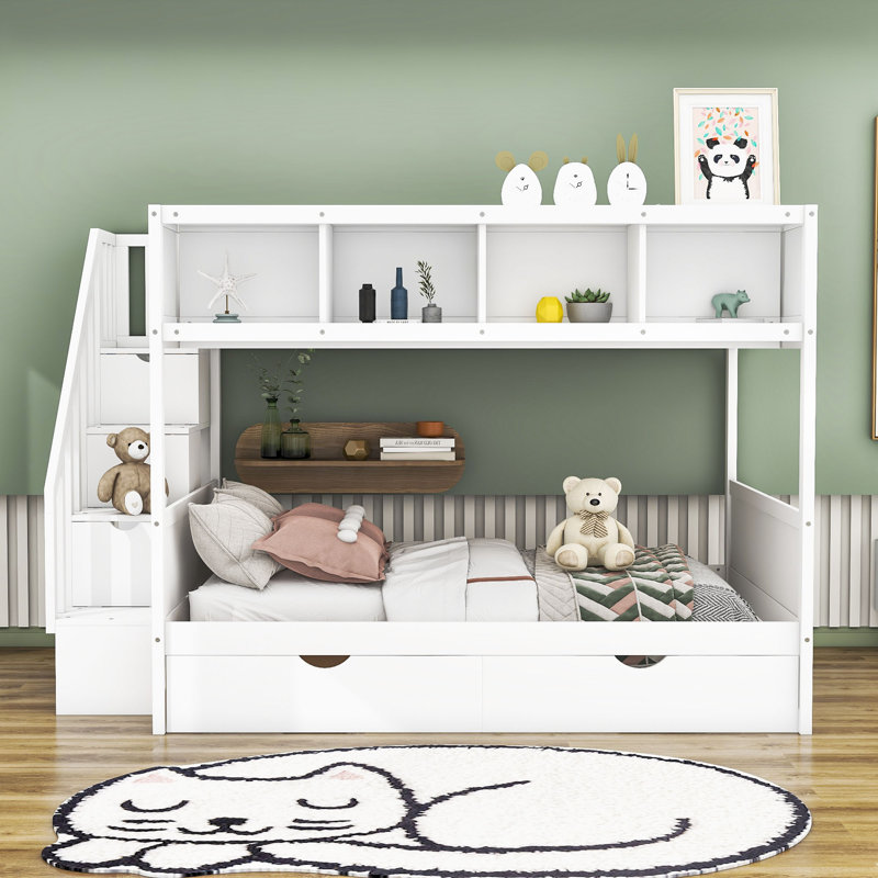 Hader Kids Twin Over Full Bunk Bed with Drawers, White