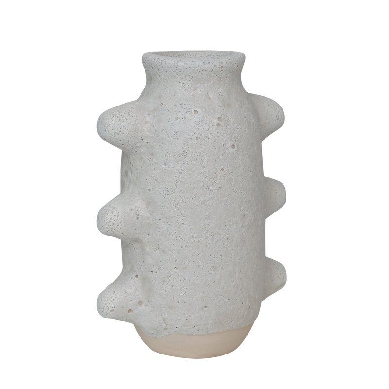 Vase abstrait en grès, finition volcanique blanche, H 9,06 po x l 6,3 po x P 4,33 po