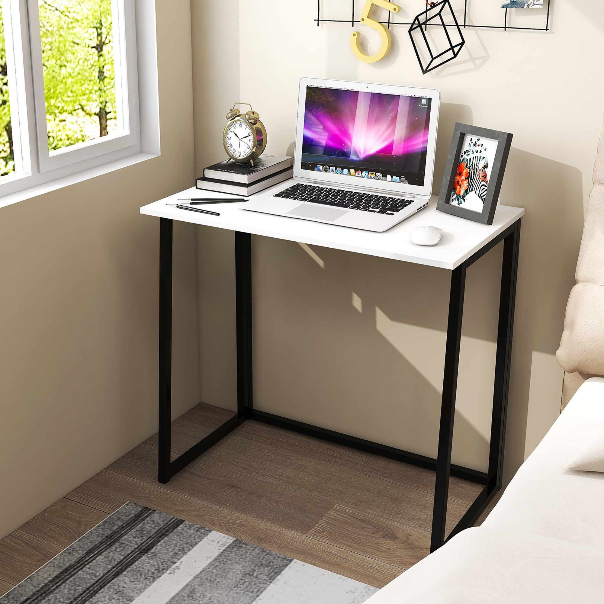 ErgoDesign Folding Computer Desk for Small Spaces, Simple Space-Saving Home Office Desk, Foldable Computer Table, Laptop Table, Writing Desk, Compact
