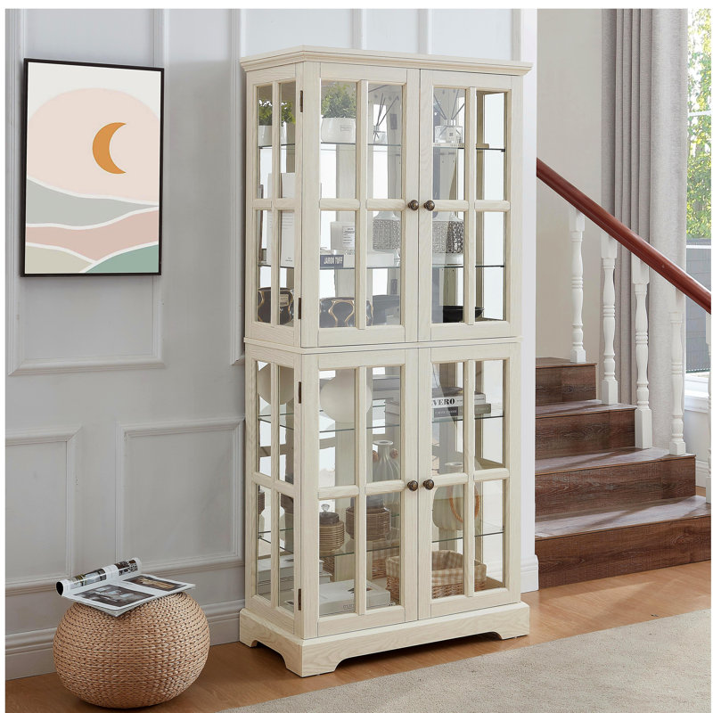 Vitrine Curio, vitrine antique avec portes en verre Tablettes réglables pour objets de collection Étalage rétro à quatre portes pour la maison ou le bureau Vitrine antique E26 ampoule incluse