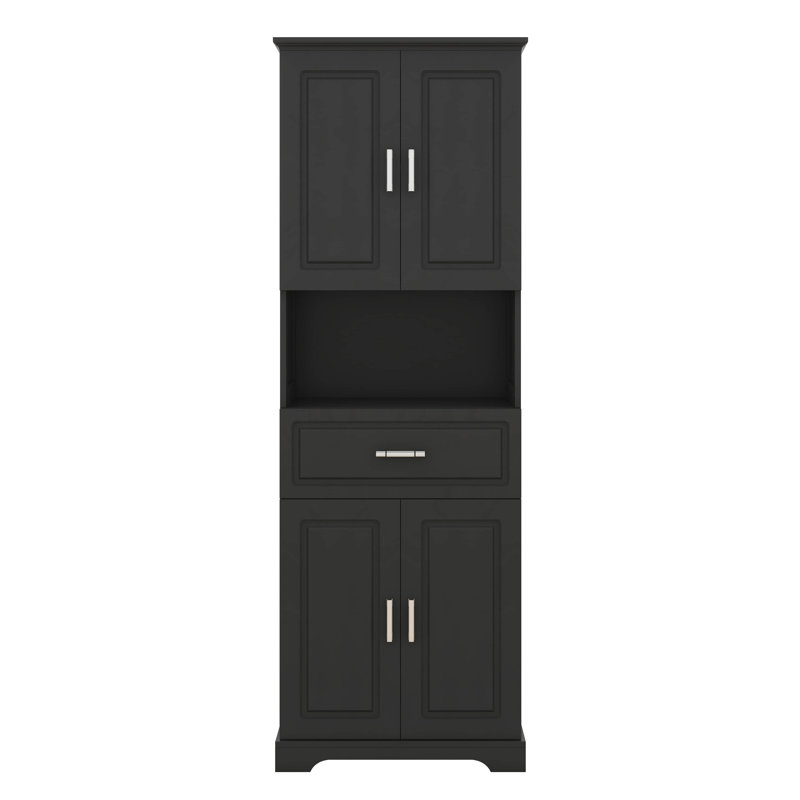 Armoire de salle de bain haute avec quatre portes, armoire de rangement pour garde-manger, étagère ouverte, armoire de rangement supérieure, tablettes réglables