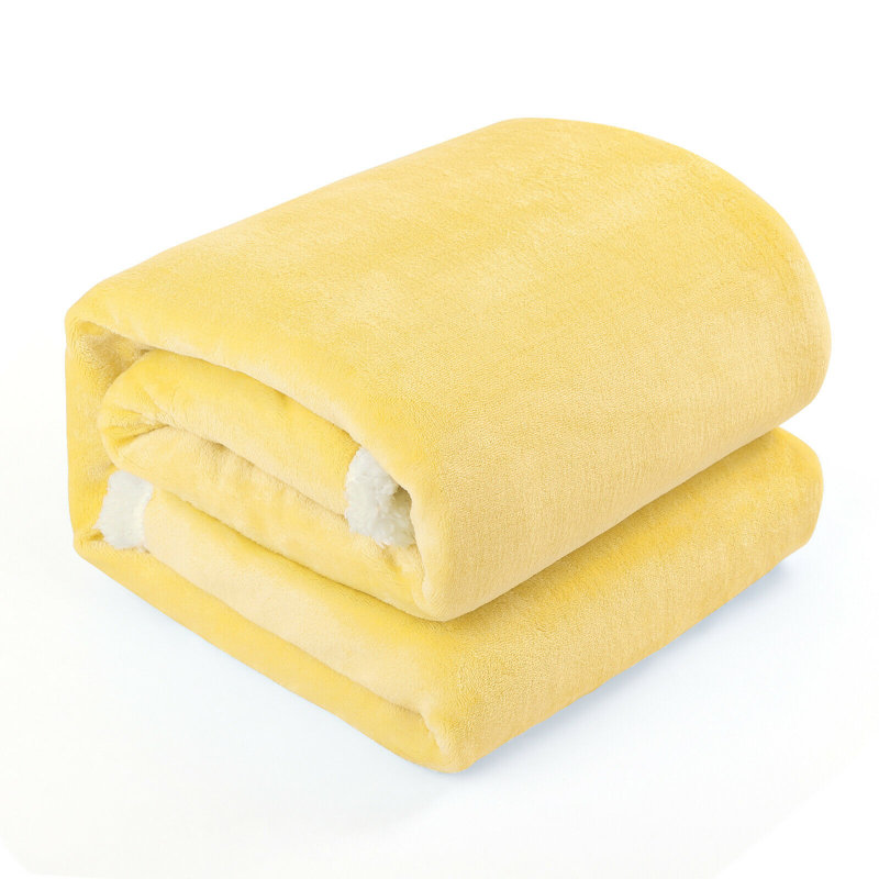Jeté léger en flanelle de luxe à imprimé uni Oumilen, 50 po x 60 po, bleu, Jaune