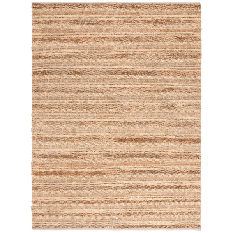 Hand Woven Wool/Jute/Cotton Striped Rug in Brown/Beige, Rectangle 8' x 10'