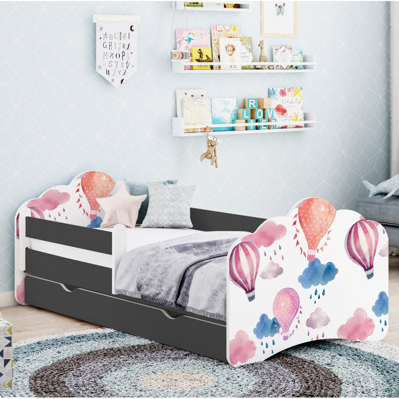 Ramsell European Toddler Bed Frame with Drawers, Graphite, 56.5 x 70 x 140cm