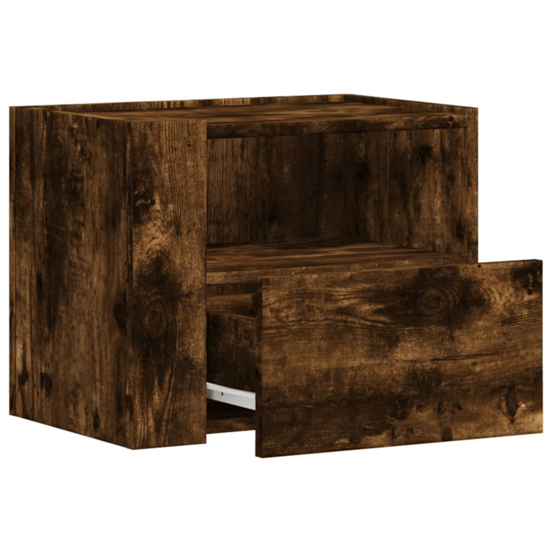Prisilla 45cm W Manufactured Wood Bedside Table, Smoked Oak