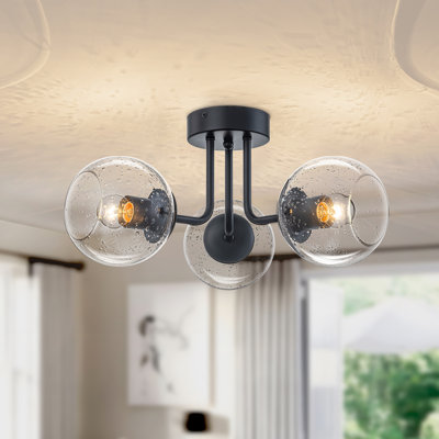 3-Light Modern Sputnik Bubble Globe Glass Semi Flush Mount