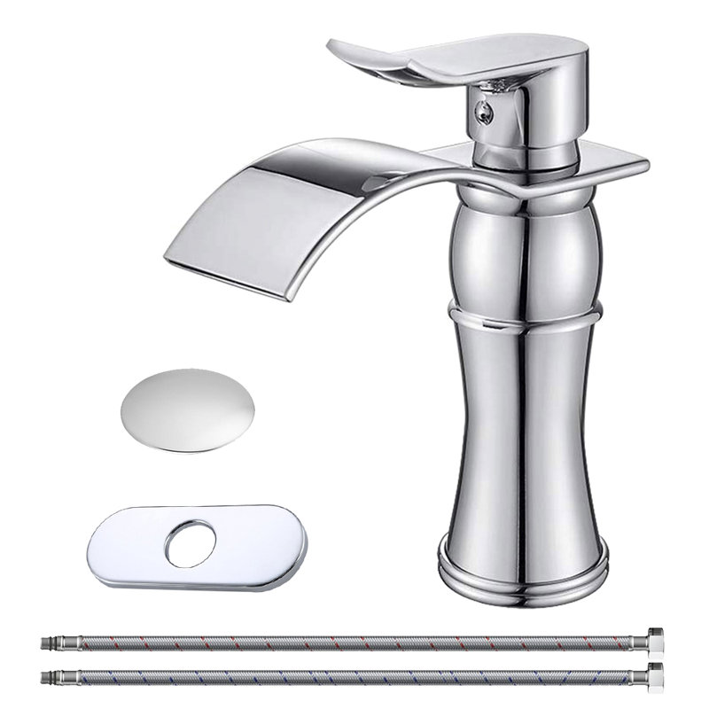 Wovier Single Hole Faucet Single-handle Bathroom Faucet With Cover Plate With Drain, Chrome