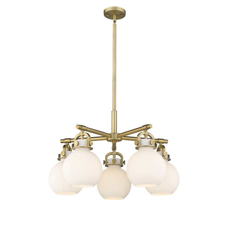 Lustre suspendu 5 lumières Ziyi, Laiton brossé, Blanc mat