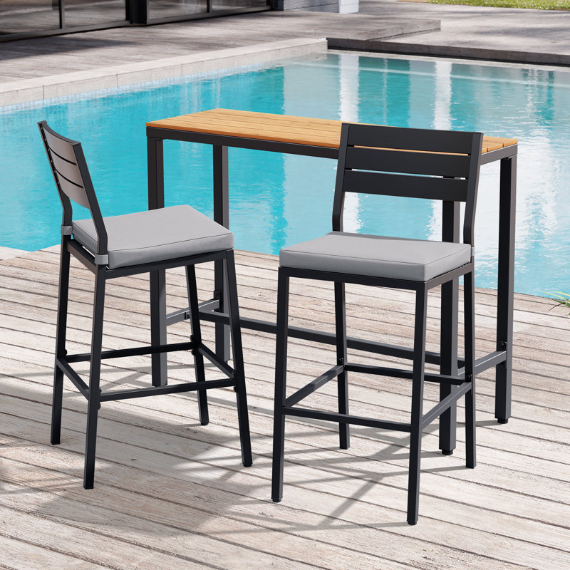 Ensemble de salle à manger pour 2 personnes en métal avec table de bar rectangulaire, coussins inclus, Gris, Brun