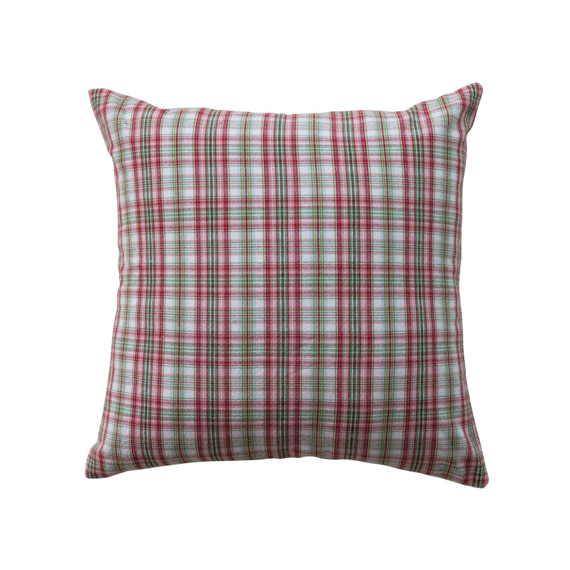 Coussin en coton tissé à motif écossais, Carré 18 po