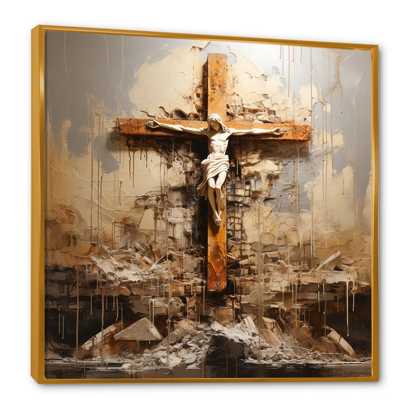 Divine Love, croix religieuse sur toile, H 30 po x l 30 po x P 1 po, Cadre flottant doré