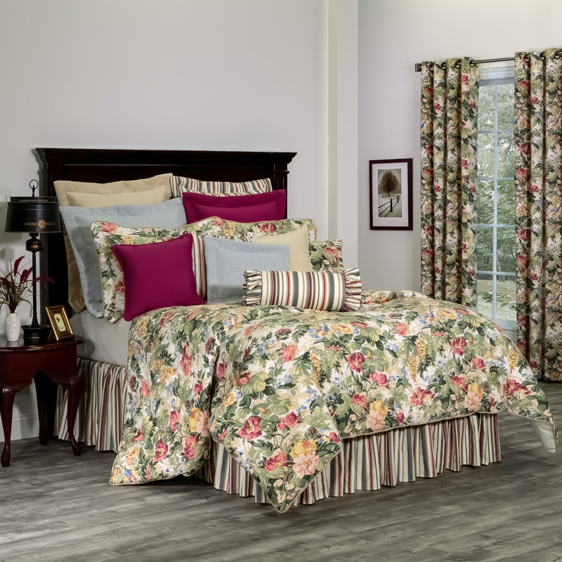 Ensemble d'édredon 4 pièces en coton standard crème / rose / jaune Virginia, Édredon pour très grand lit + 2 taies décorativ