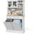 68" Kitchen Pantry Storage Cabinet With Charging Station, 2 Tilt Out Trash Cabinets And Microwave Stand, Freestanding Kitchen Hutch With Glass Doors And Adjustable Shelf, White-1934648085