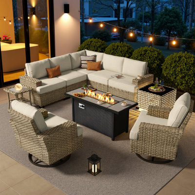 Dzion Outdoor Wicker 7 Person Seating Group With Cushions