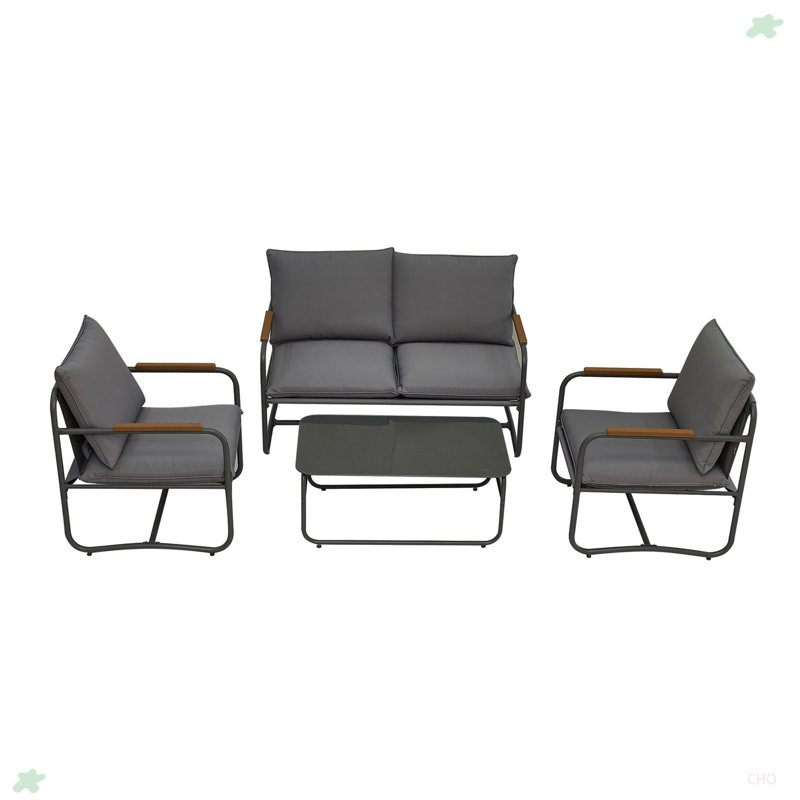 Ensemble de mobilier d'extérieur 4 pièces, ensemble de conversation pour patio avec coussin de siège amovible