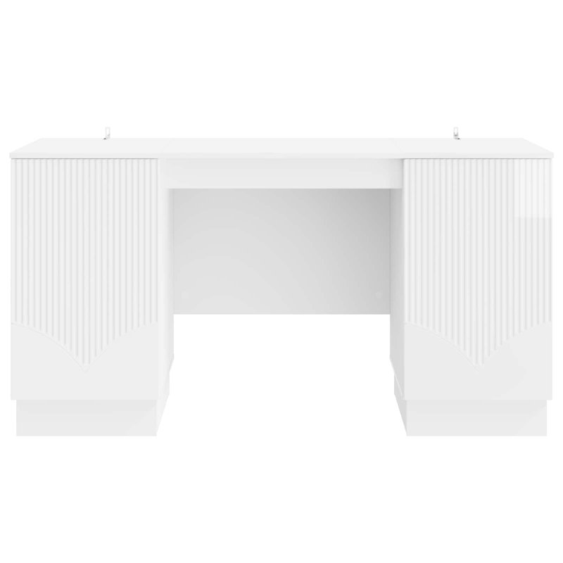  Desk With Shelf With Storage With Door Engineered Wood Furniture Sets, High Gloss White