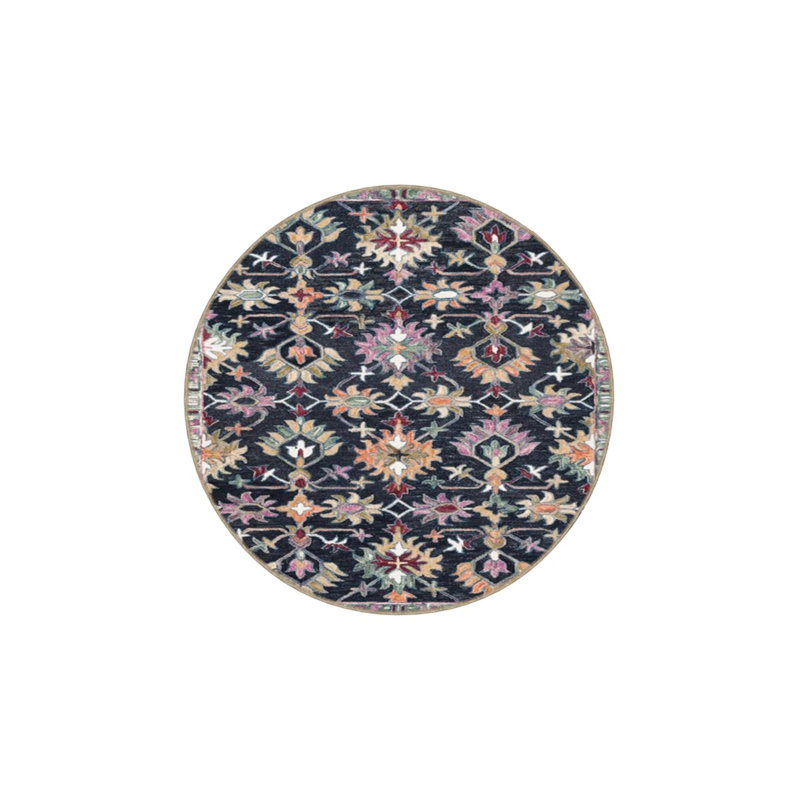 Black Tone Floral Knotted Woven Base Washable Rug, Runner 3'4" x 9'11"