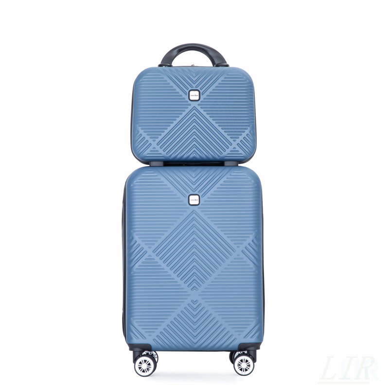 Ensemble de 2 valises en ABS léger avec roulettes, intérieur spacieux et poignée réglable pour un déplacement facile, Bleu