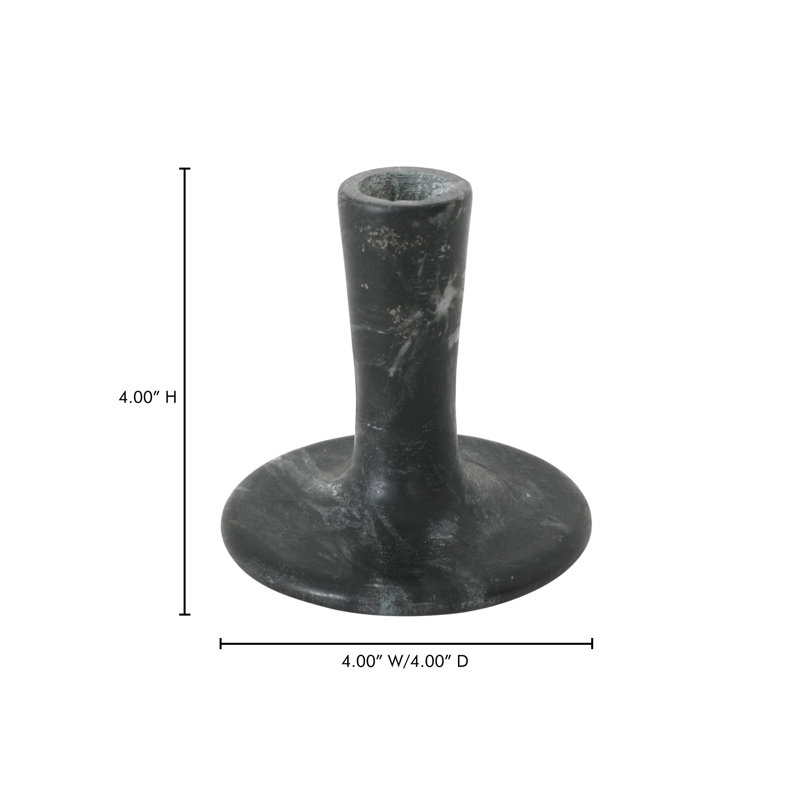 Marble Tabletop Candlestick, 4" H x 4" W x 4" D, Black Vein Marble