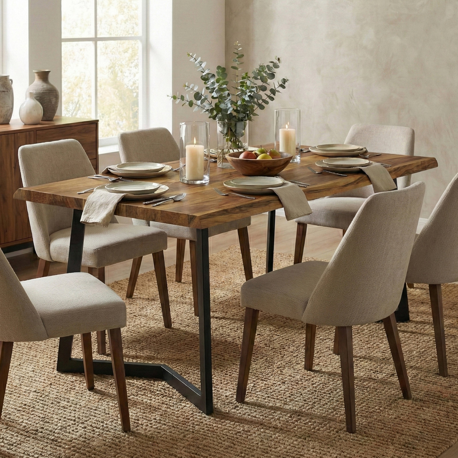Hylan 72" Mango Dining Table, Light Brown/Black